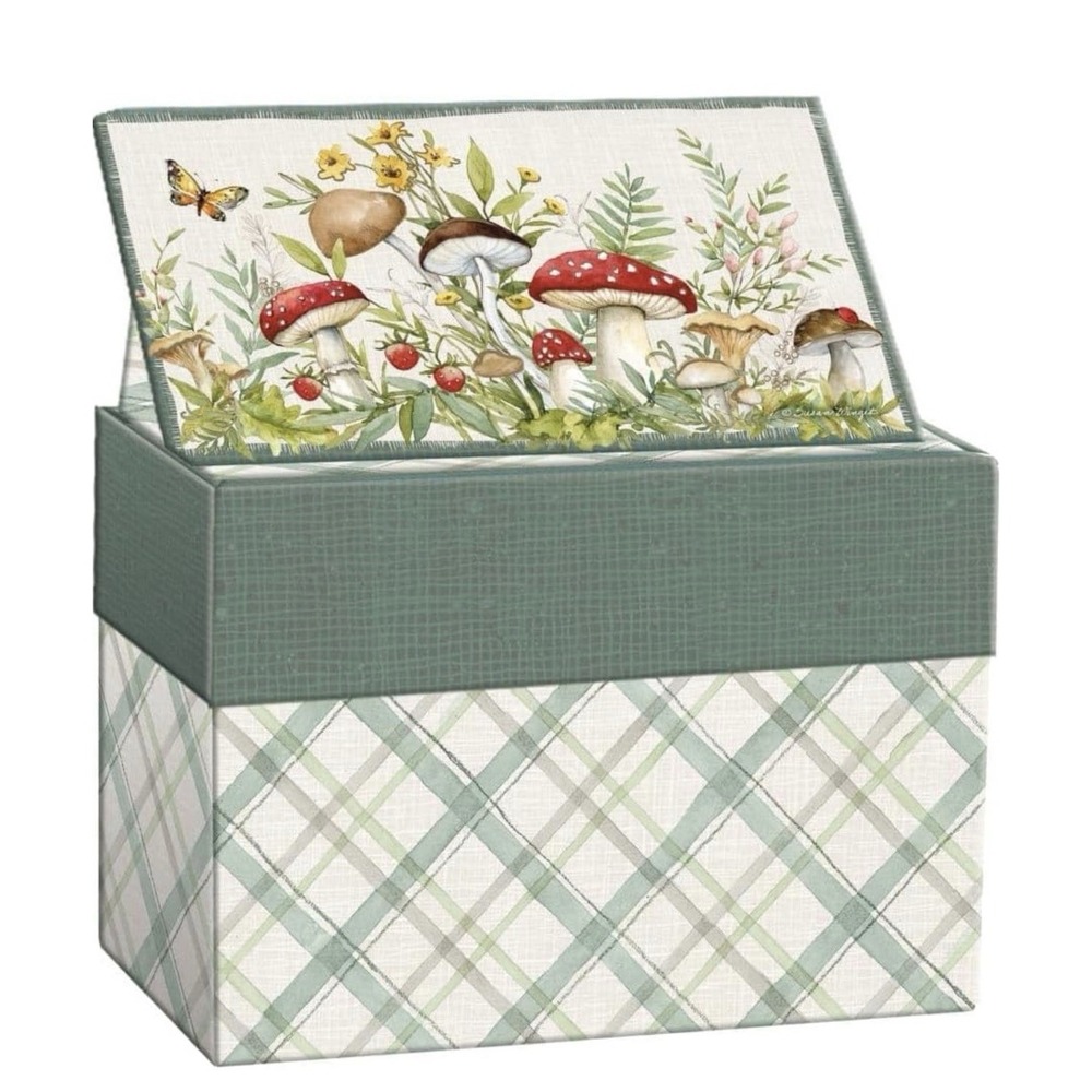 Lang By Design Recipe Card Box W Cards Woodland Mushrooms Cottage Core New